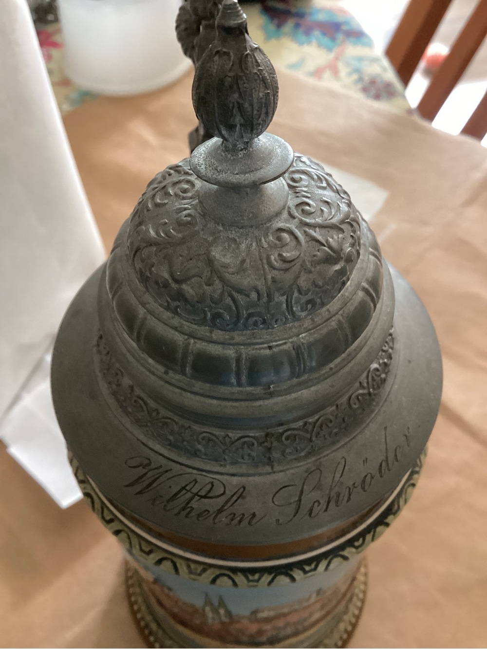 German Pre-WWII Beer Stein with Eagle Embellished Pewter Lid - Picture 5 of 5